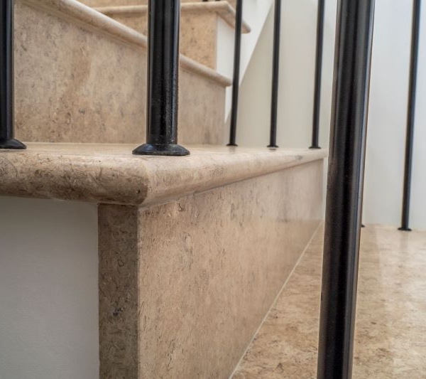 La Roche limestone brushed and honed staircase showing bullnosed edgeof step and riser detail ws