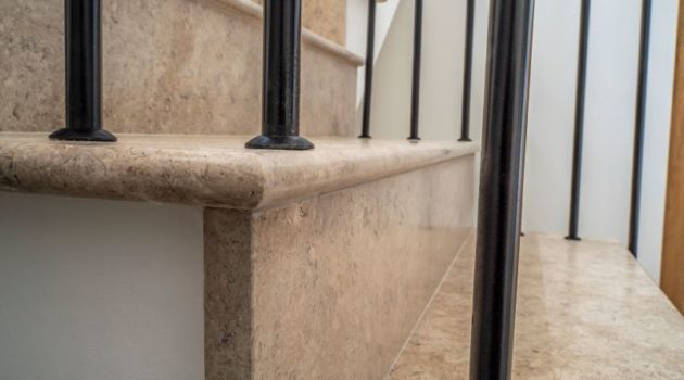 La Roche limestone brushed and honed staircase showing bullnosed edgeof step and riser detail ws
