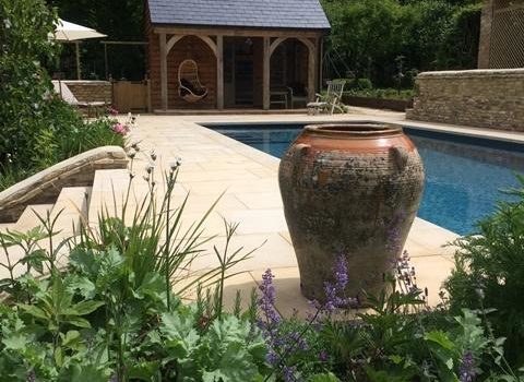 Yellow Mint honed sandstone paving and pool copings