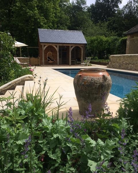 Yellow Mint honed sandstone paving and pool copings