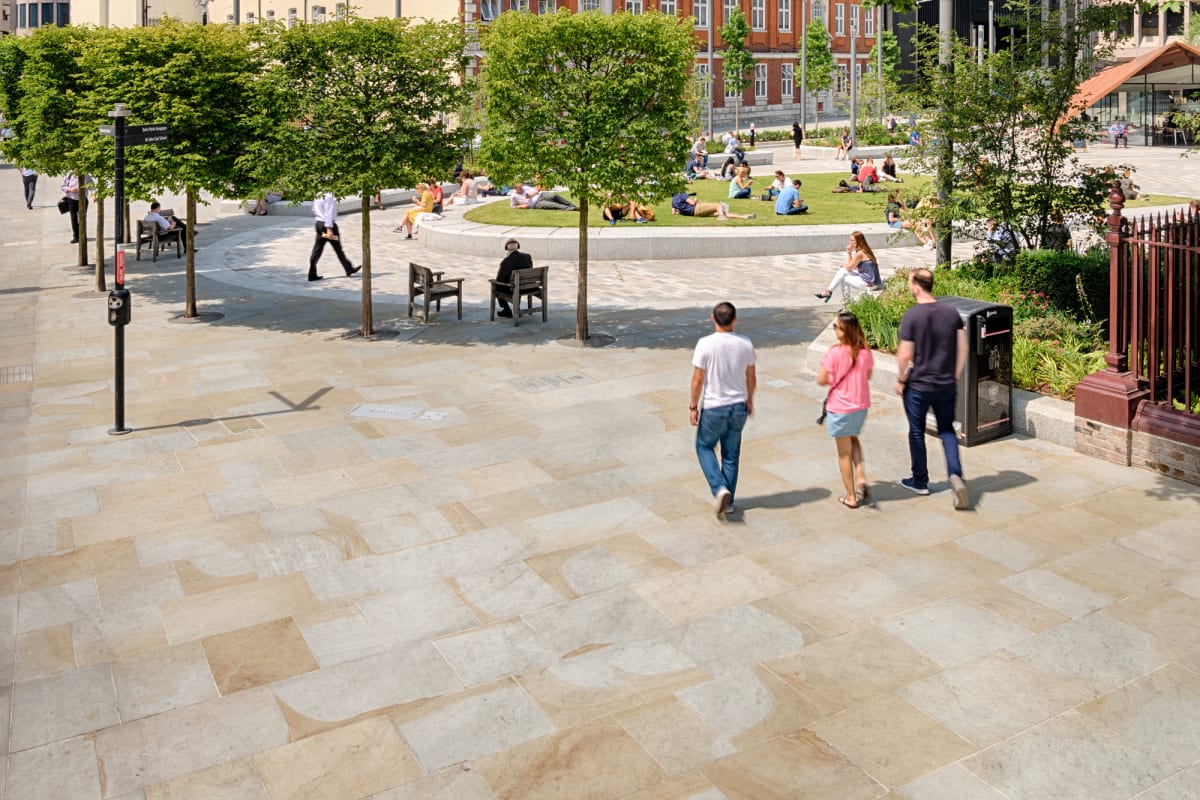 Aldgate Square, London, paved in natural sandstone