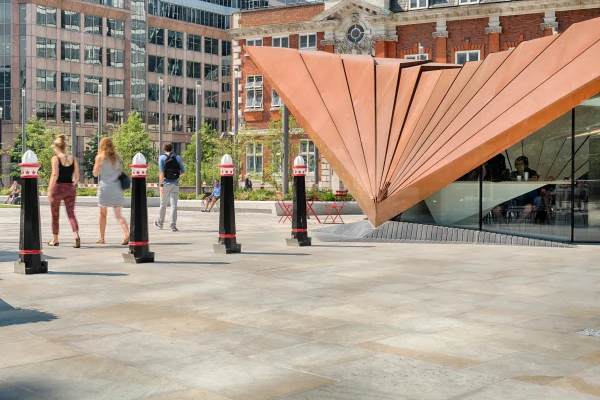 Yorkstone paving in a London public realm scheme